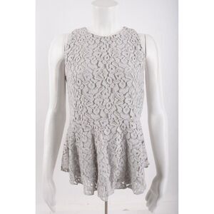 LOFT Ann Taylor Womens Blouse Shirt Top S Small Gray Peplum Lace Sleeveless NWT